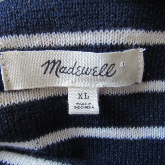 Madewell Gathered Sleeve Mockneck Top in Stripe XL Navy Blue White Puff Sleeve - Picture 9 of 9
